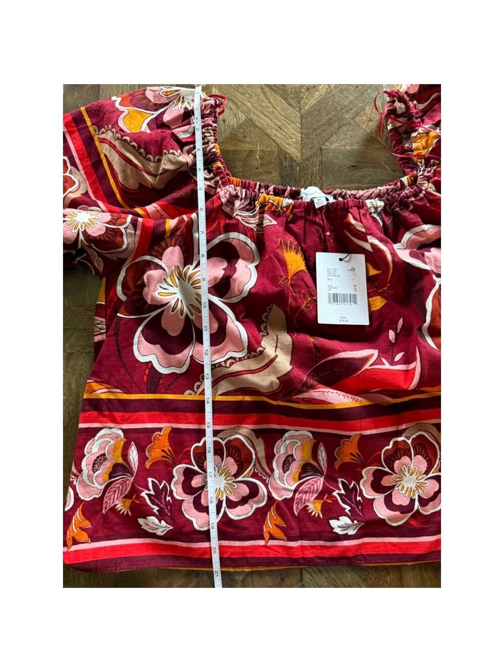 Women's Gibson & Latimer Floral Off-Shoulder Top Red/Pink Size M - Picture 7 of 7